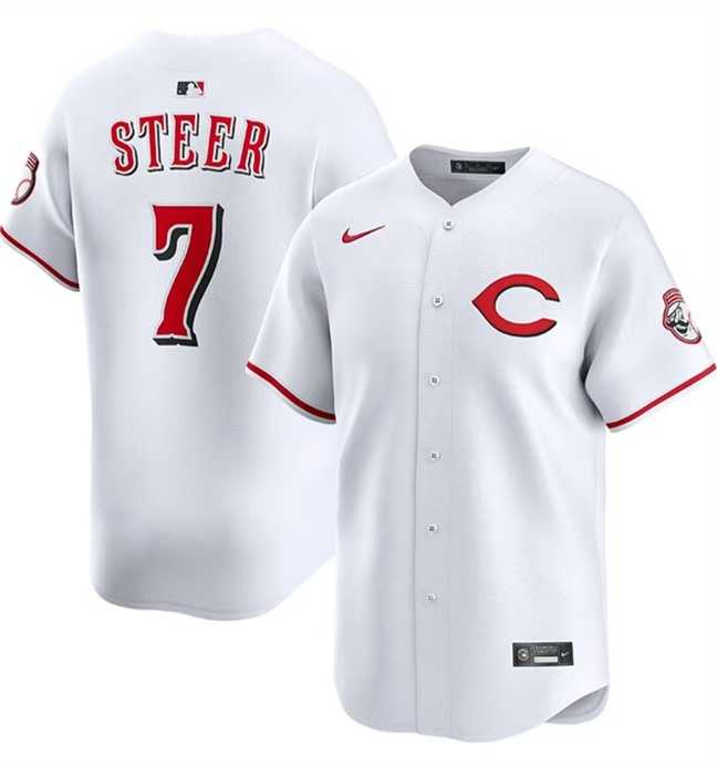 Mens Cincinnati Reds #7 Spencer Steer White 2025 Home Limited Stitched Jersey Dzhi